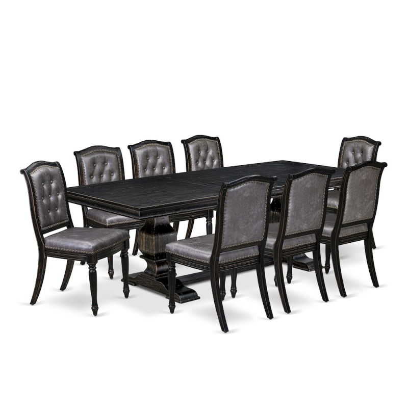 9 Piece Modern Dining Table Set With 1 Wood Table and 8 Chairs