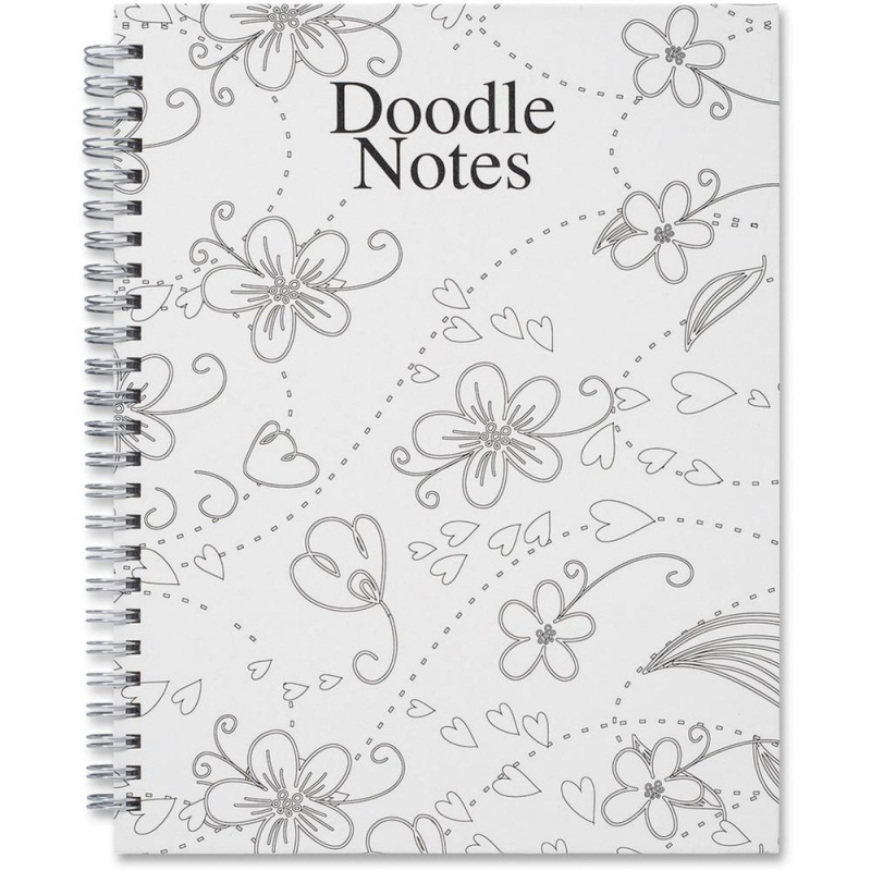 House Of Doolittle Doodle Notes Spiral Notebook - 111 Pages - Spiral Bound - 7" X 9" - Black & White Flower Cover - Hard Cover - Recycled - 1 Each