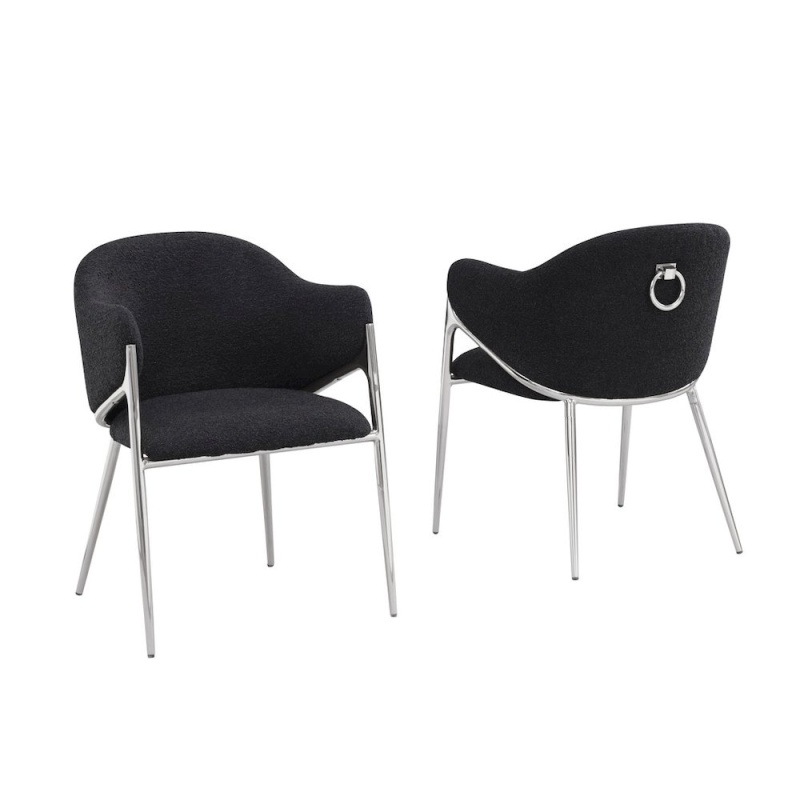Black Boucle Fabric Side Chiars With Silver Base