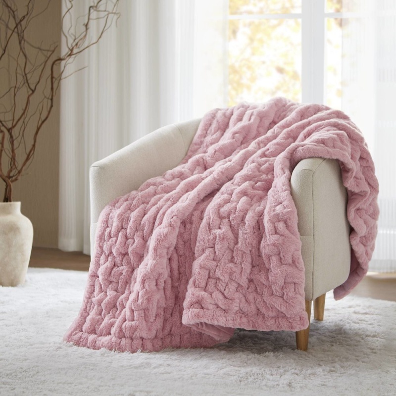 Ruched Fur Faux Fur Throw, Pink Color