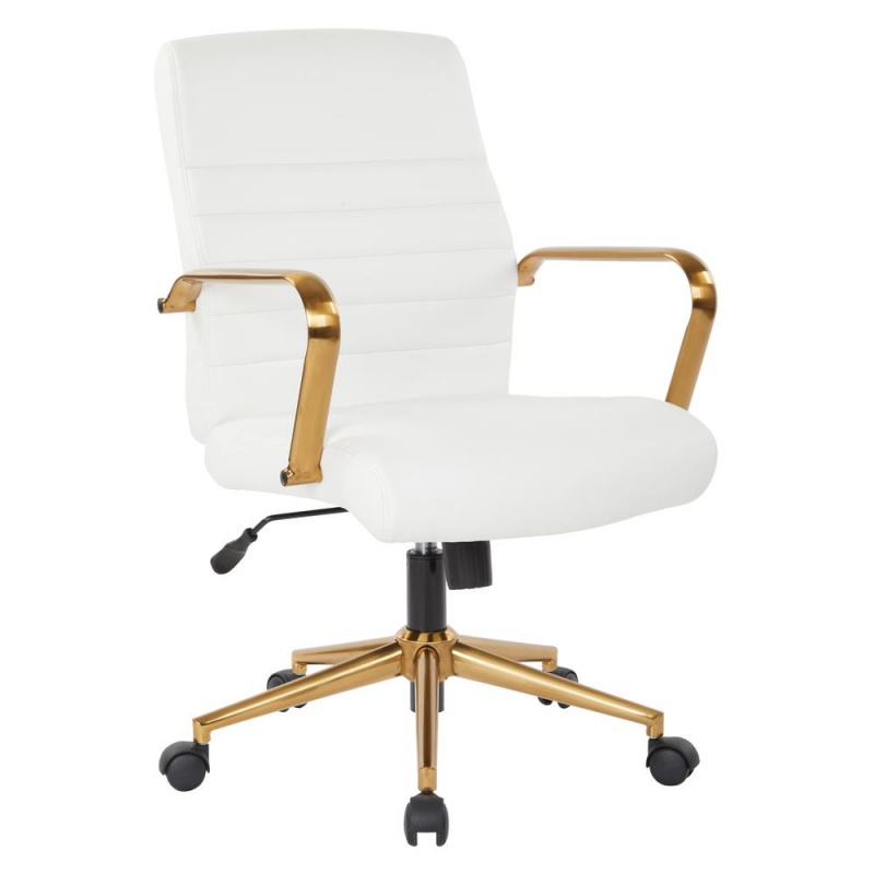 Mid-Back White Faux Leather Chair with Gold Finish Arms and Base K/D - FL22991G-U11