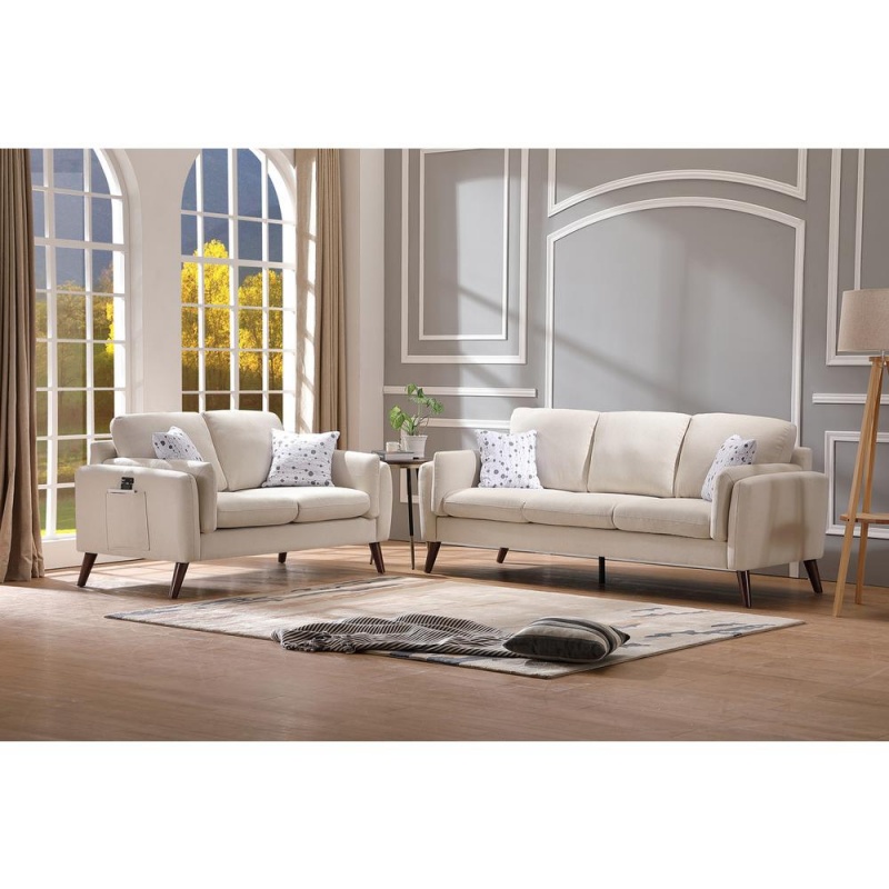 Winston Beige Linen Sofa And Loveseat Living Room Set With Usb Charger And Tablet Pocket