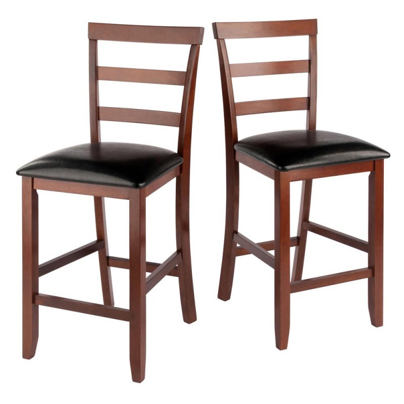 Simone Cushion Ladder-Back Seat Counter Stools, 2-Pc Set, Black & Walnut