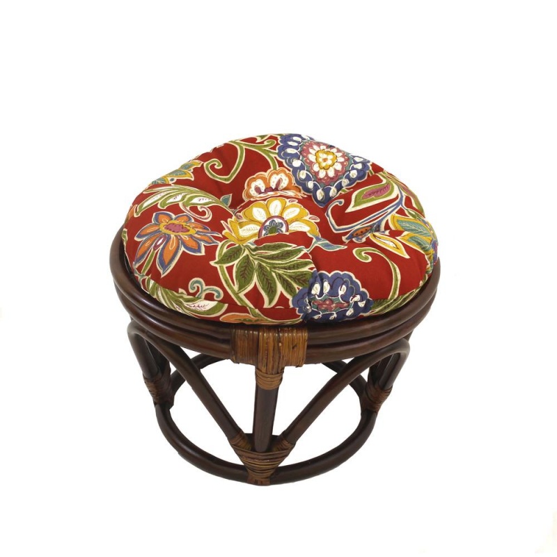 Rattan Ottoman With Outdoor Fabric Cushion