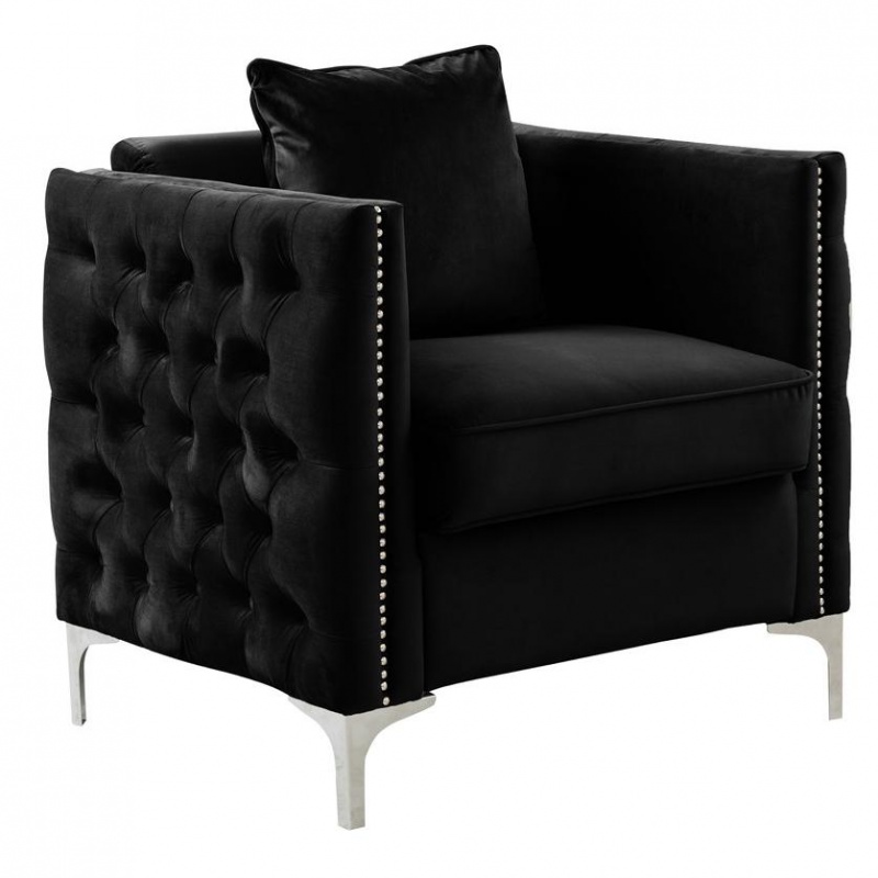 Bayberry Black Velvet Chair With 1 Pillow