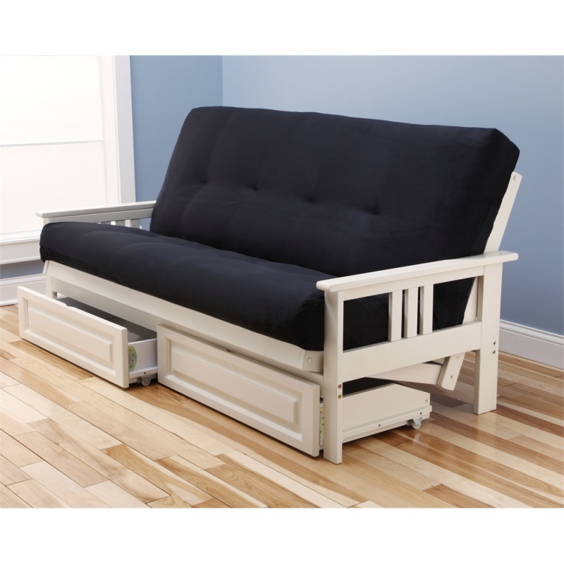 Monterey Frame-Antique White Finish-Suede Black Mattress-Storage Drawers