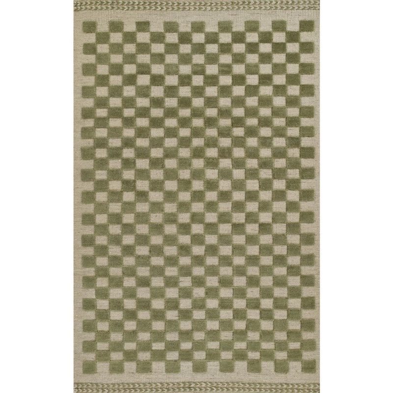 Contemporary Rectangle Area Rug, Green, 6'3" X 9'