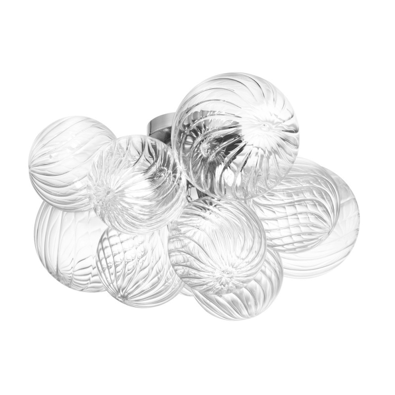 3 Light Halogen Flush Mount Polished Chrome With Clear Spiral Glass