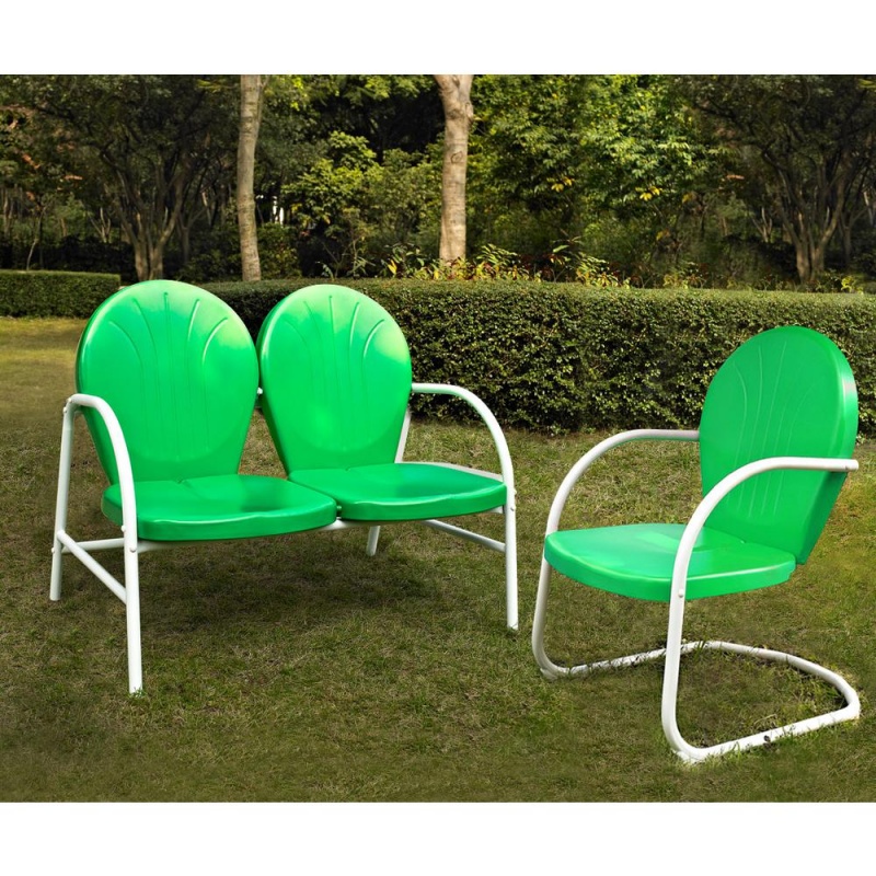 Griffith 2Pc Outdoor Conversation Set Green/White - Loveseat, Chair