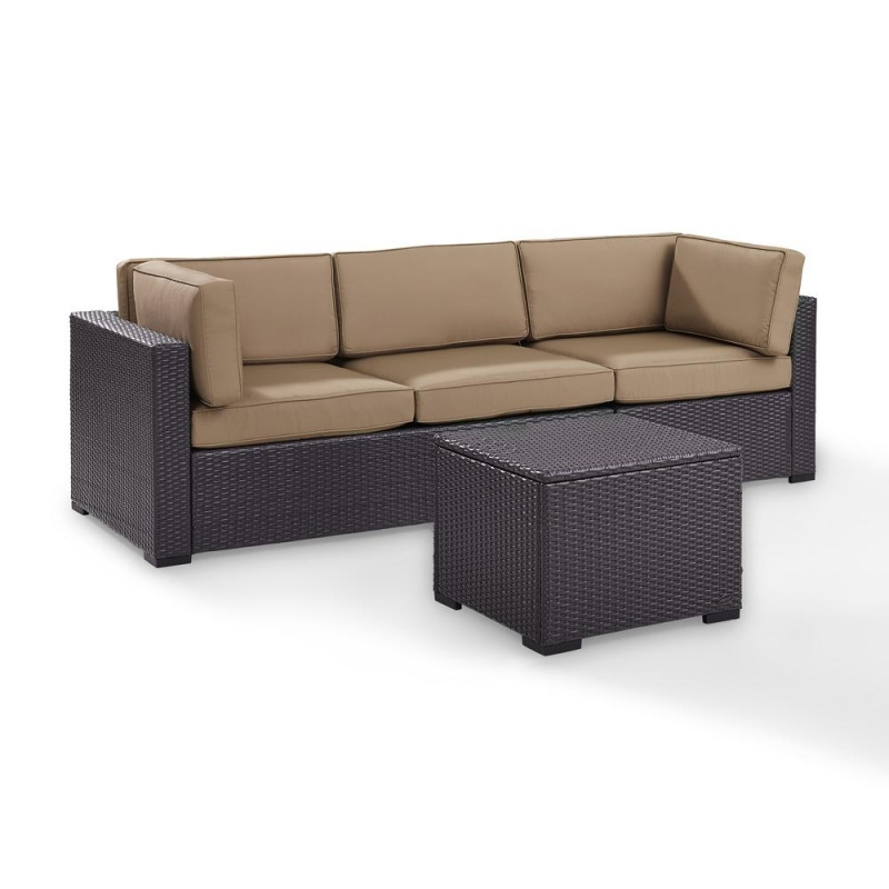 Biscayne 3Pc Outdoor Wicker Sectional Set Mocha/Brown - Loveseat, Corner, Coffee Table