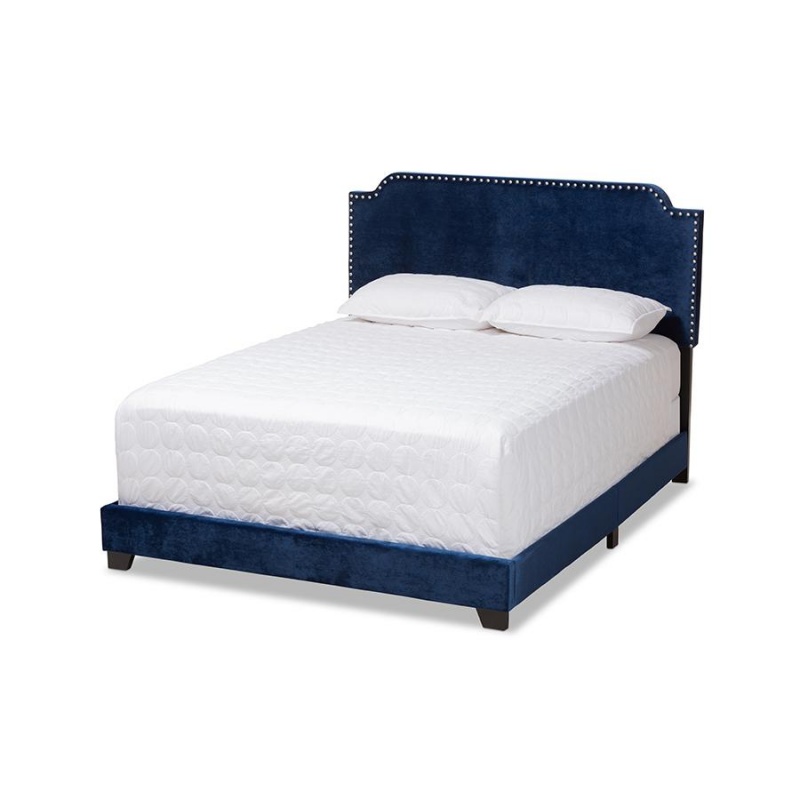 Darcy Luxe And Glamour Navy Velvet Upholstered Full Size Bed
