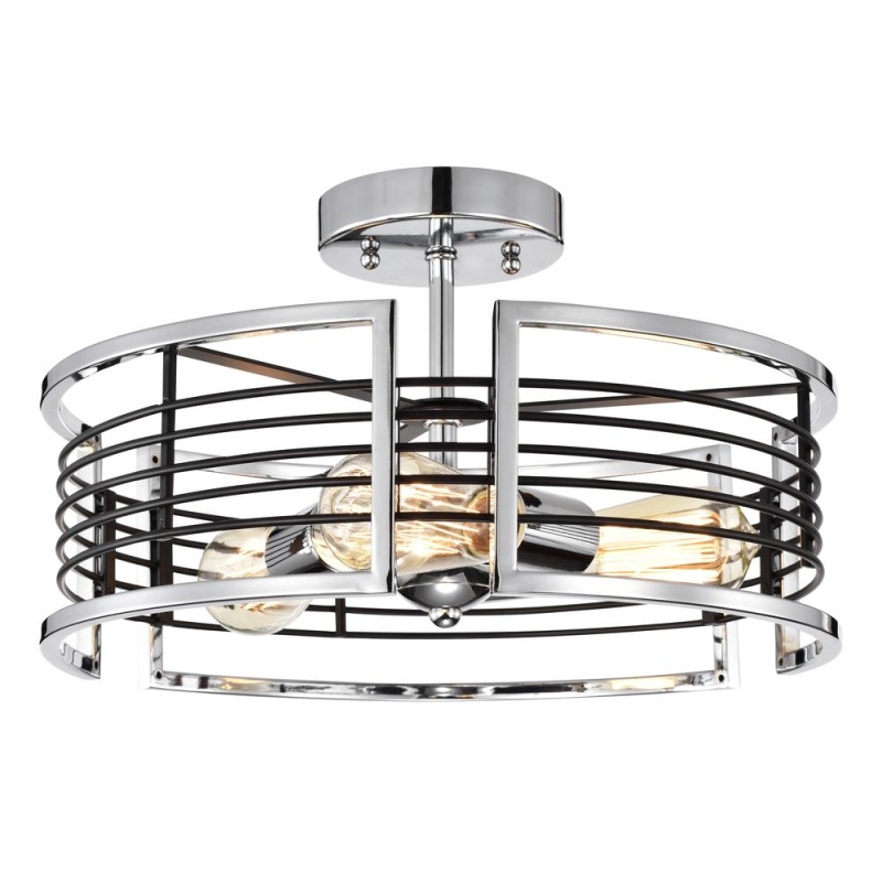 Chloe Lighting Ironclad Industrial 3 Light Chrome Semi-Flush Ceiling Fixture 15" Wide