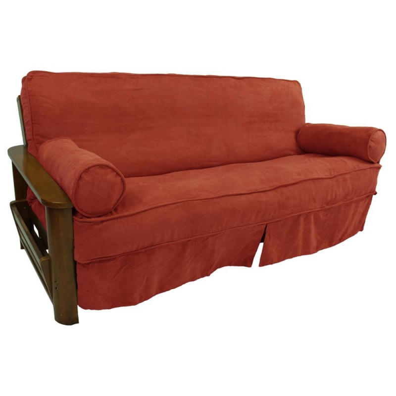 Solid Microsuede Double Corded 8 To 9-Inch Full Futon Slipcover Set With Two 20 By 8-Inch Bolster Pillows (Set Of 3)