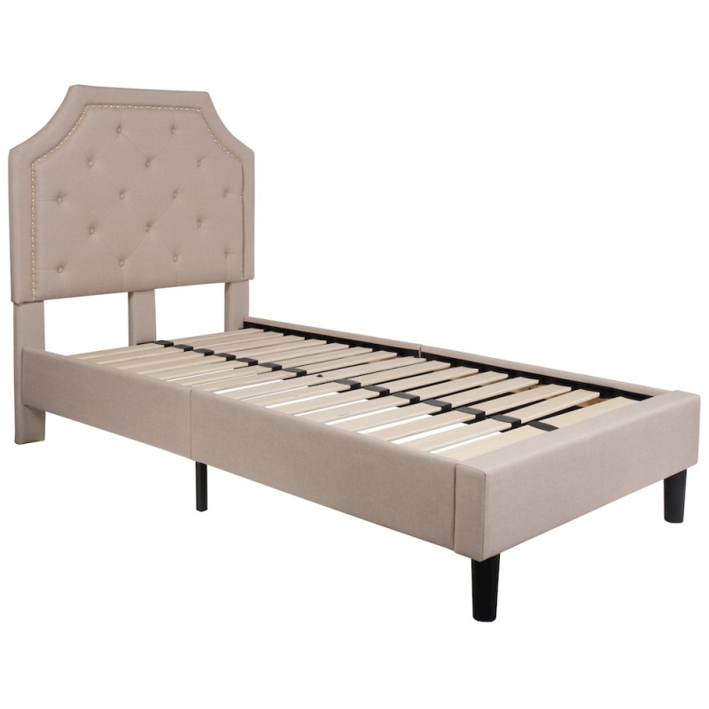 Twin Size Tufted Upholstered Platform Bed In Beige Fabric