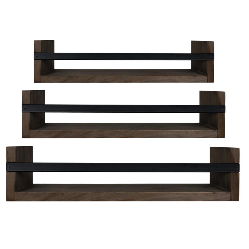 Stratton Home Decor Set Of 3 Wood And Metal Floating Wall Shelves