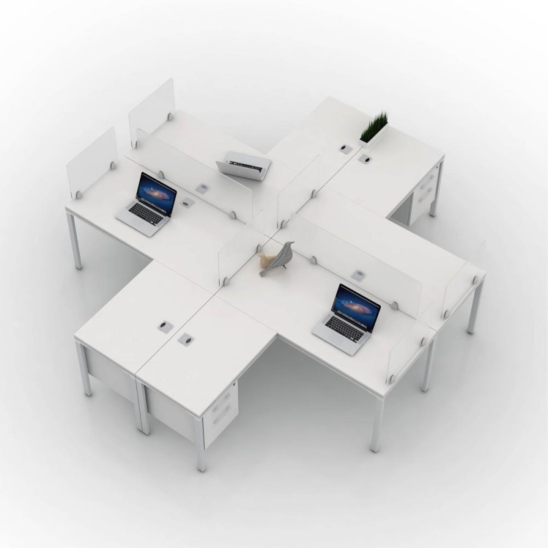 Boss Simple System 4-Unit Desk - 11 Ft X 10 Ft X 29.5" - Finish: White