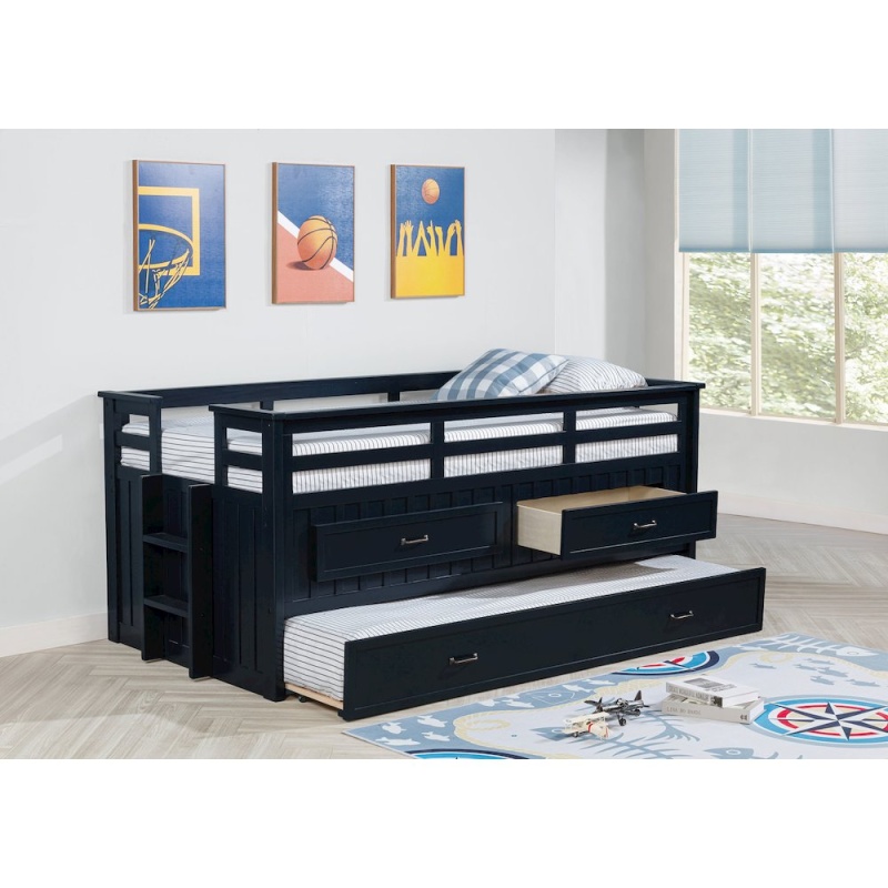 Carlsbad Wood Twin Captains Bed With Trundle in Navy Blue