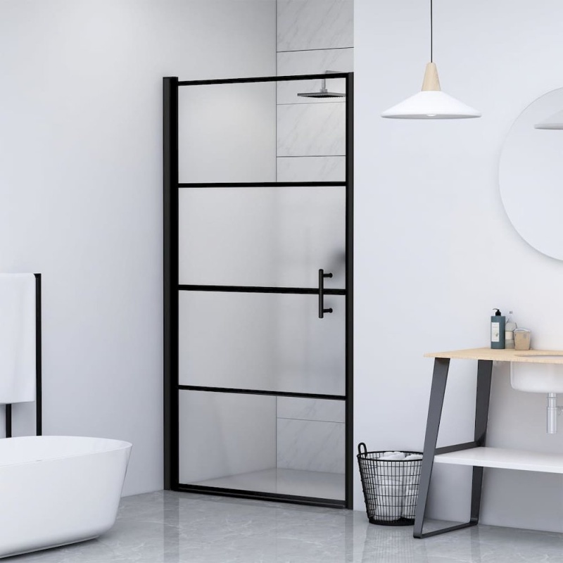 Shower Door 39.4"X70.1" Half Frosted Tempered Glass Black