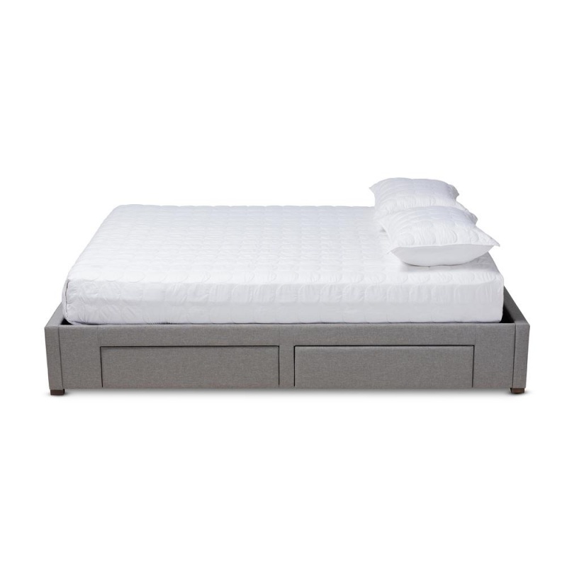 Baxton Studio Leni Modern And Contemporary Light Grey Fabric Upholstered 4-Drawer Queen Size Platform Storage Bed Frame