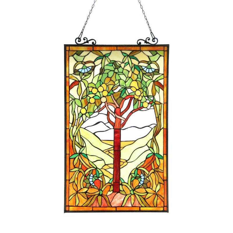 Olea Tiffany-Glass "Fruits Of Life" Window Panel 20X32
