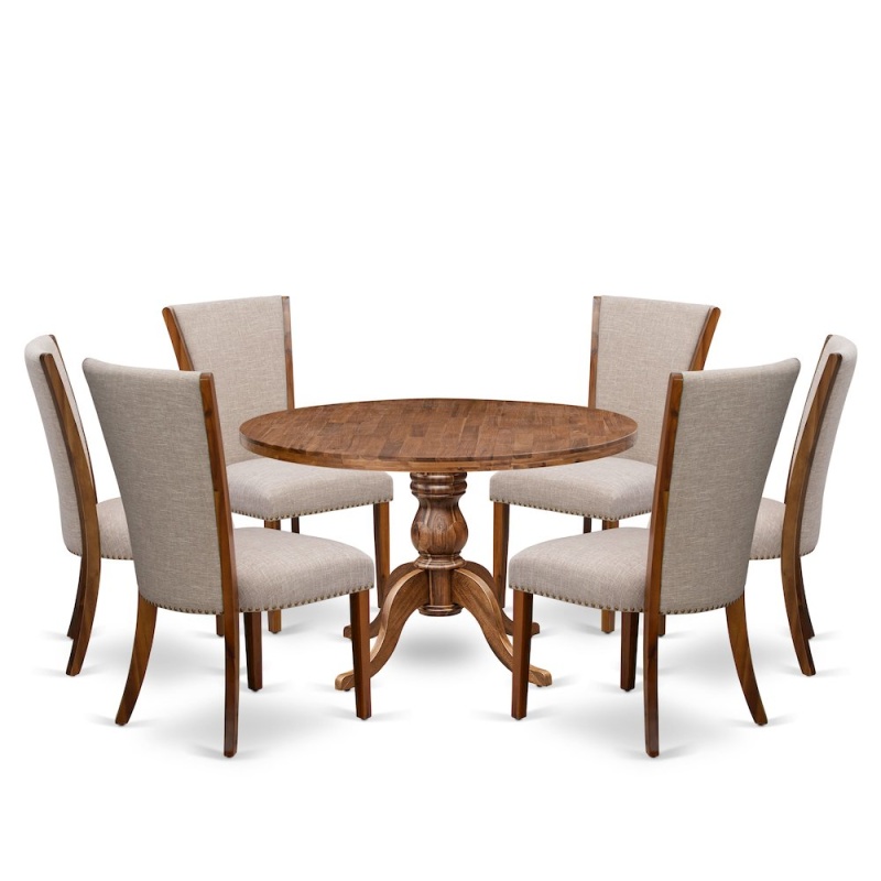 7 Piece Dining Set For 6 Includes 48" Round Table In Light Tan Color