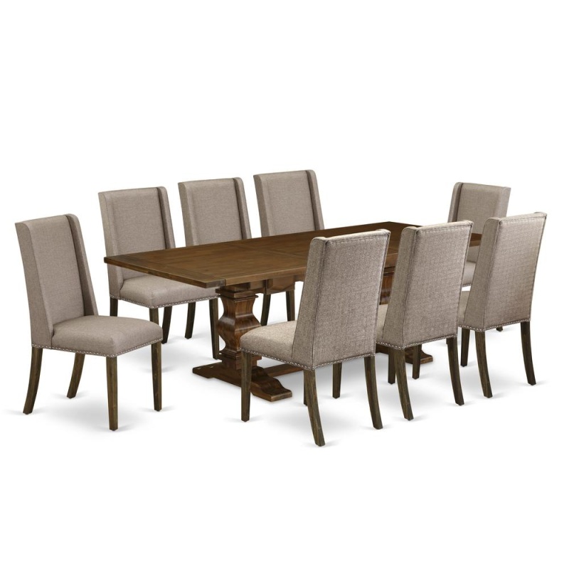 9-Piece Dining Set with Dark Khaki Linen Fabric