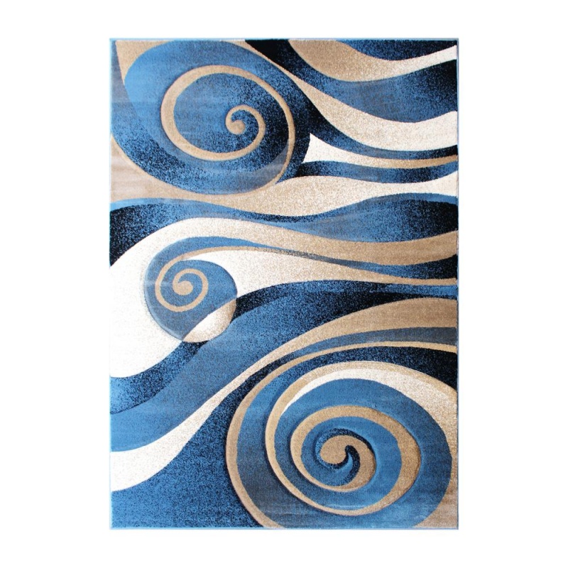 Coterie Collection 8' X 11' Modern Circular Patterned Indoor Area Rug - Blue And Beige Olefin Fibers With Jute Backing