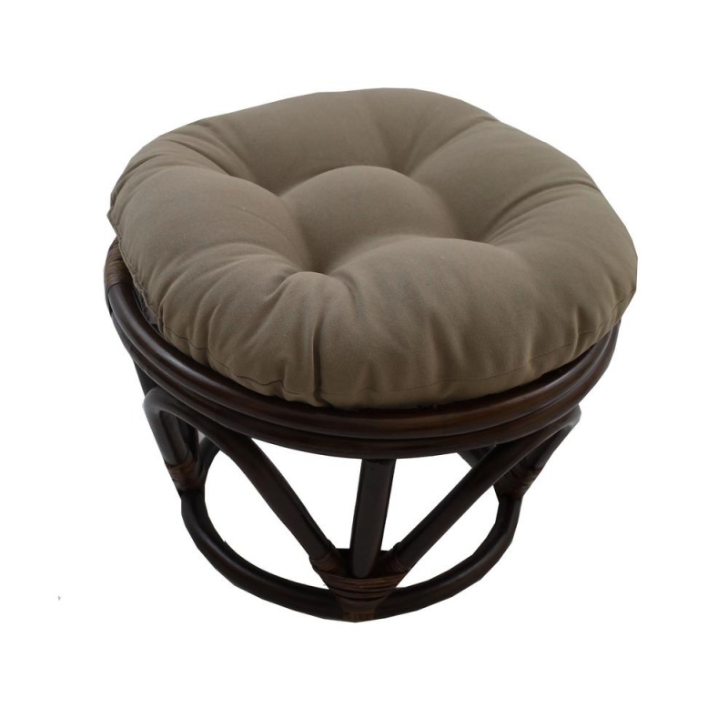 Rattan Footstool With Twill Cushion