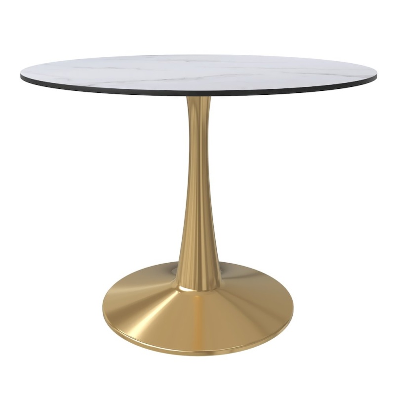 Bristol 40" Round Dining Table Gold Base With White Top