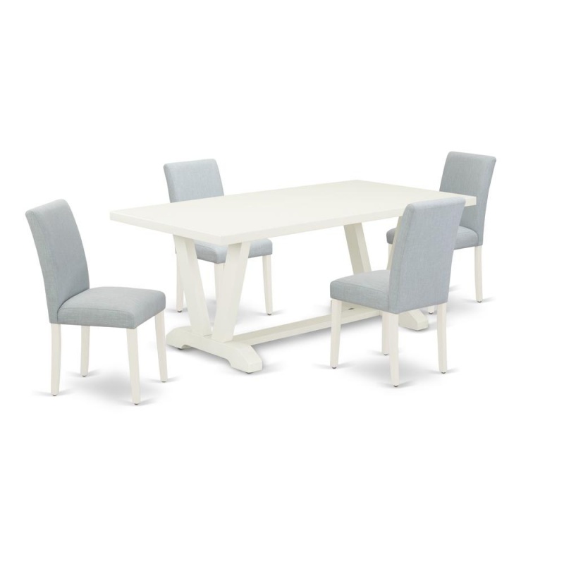 East West Furniture 5-Piece Modern Dining Table Set Includes 4 Parson Dining Chairs With Upholstered Seat And High Back And A Rectangular Kitchen Table - Linen White Finish