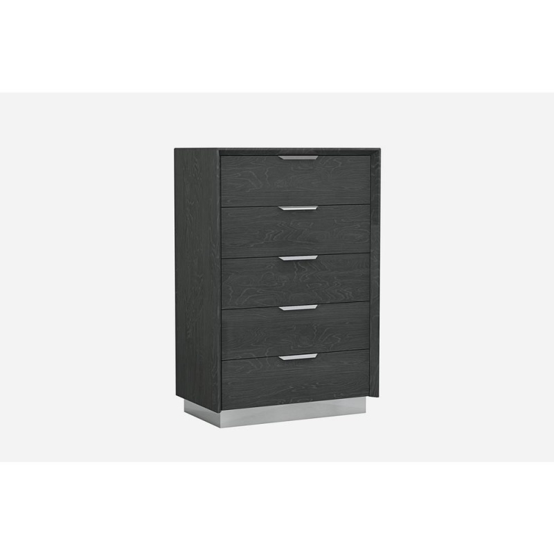 Navi Chest Of Drawers High Gloss Grey With Stainless Steel Trim 5 Drawers With Self-Close