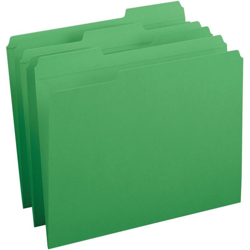 Business Source Reinforced Tab Colored File Folders - Green - 10% Recycled - 100 / Box