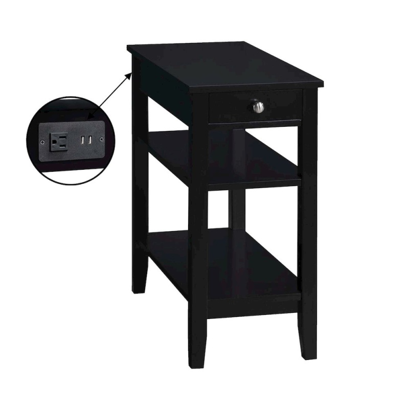 American Heritage 1 Drawer Chairside End Table With Charging Station And Shelves