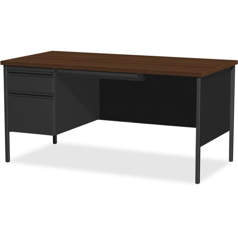 Lorell Fortress Series Left-Pedestal Desk - For - Table Toprectangle Top X 66" Table Top Width X 30" Table Top Depth X 1.12" Table Top Thickness - 29.50" Height - Assembly Required - Black Walnut, Lam