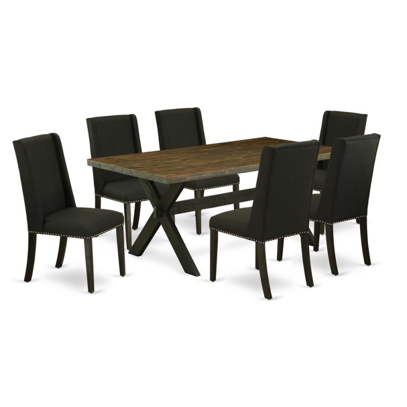 East West Furniture X677fl624-7 - 7-Piece Small Dining Table Set - 6 Parson Chairs And Small Rectangular Table Solid Wood Structure