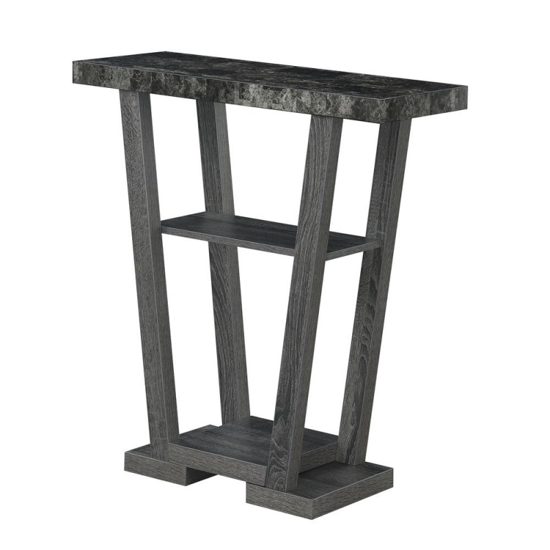 Newport V Console, Faux Black Marble/Weathered Gy