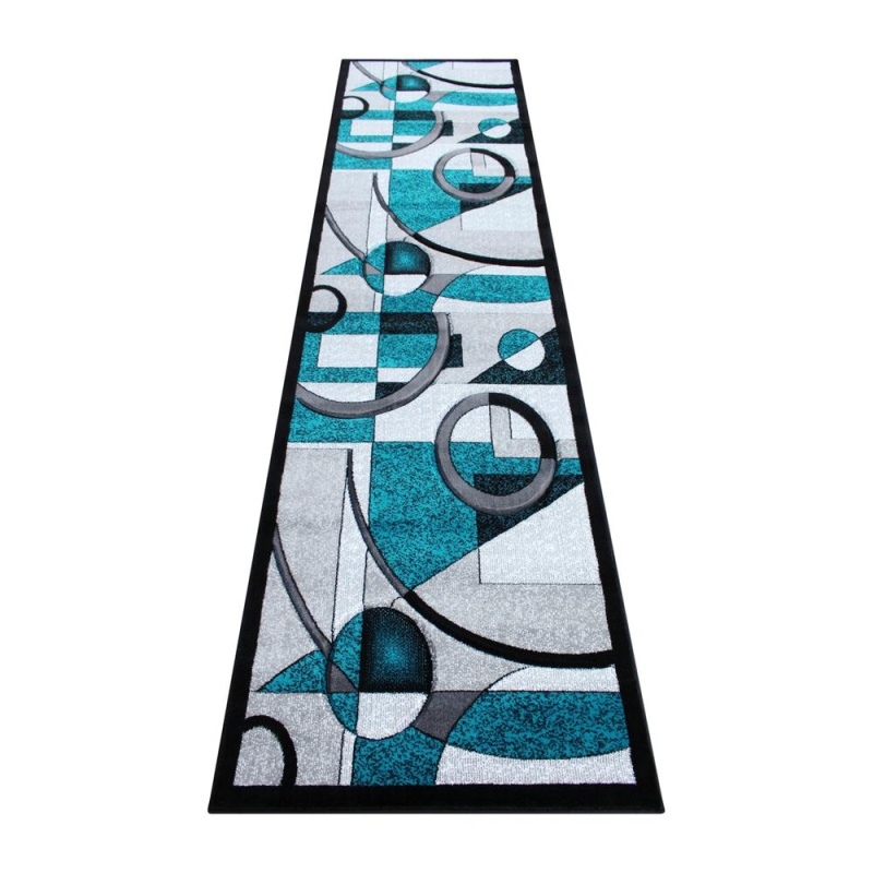 3' X 10' Turquoise Geometric Abstract Area Rug - Olefin Rug