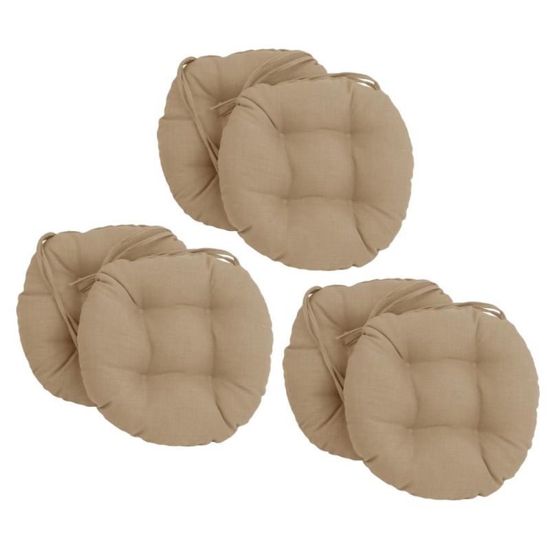 16-Inch Spun Polyester Solid Outdoor Round Tufted Chair Cushions, Set of 6