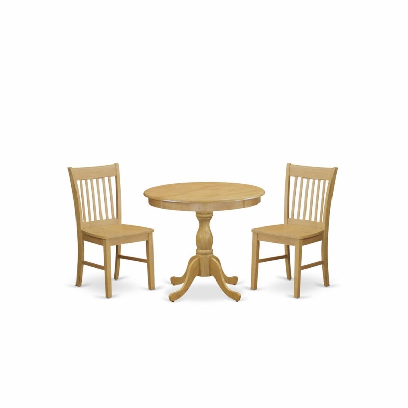 3 Pc Dining Room Table Set with 2 Oak Dining Chairs