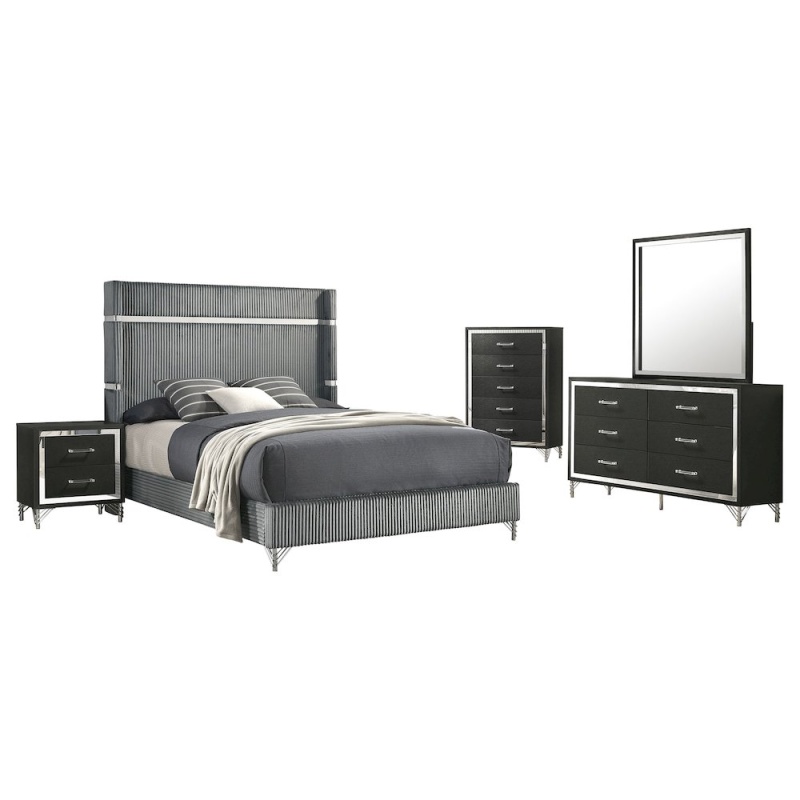 Lucia 5-Piece Eastern King Bedroom Set Grey and Black