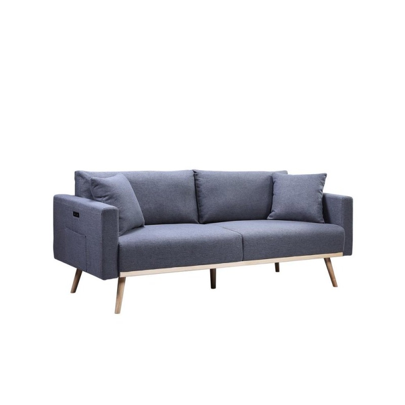 Easton Dark Gray Linen Fabric Sofa With Usb Charging Ports Pockets & Pillows