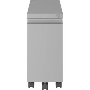 Lorell Slim Mobile Pedestal - 10" X 19.9" X 21.8" For File, Box - Letter, Legal - Mobility, Storage Space, Anti-Tip, Hanging Rail, Lockable, Compact, Key Lock - Silver - Metal - Recycled