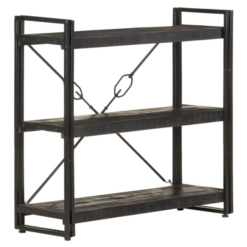 Vidaxl 3-Tier Bookcase Black 35.4"X11.8"X31.5" Solid Mango Wood 0627