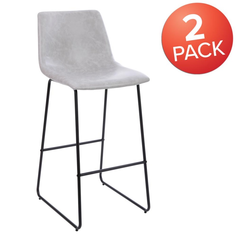 30 Inch Leathersoft Bar Height Barstools In Light Gray, Set Of 2