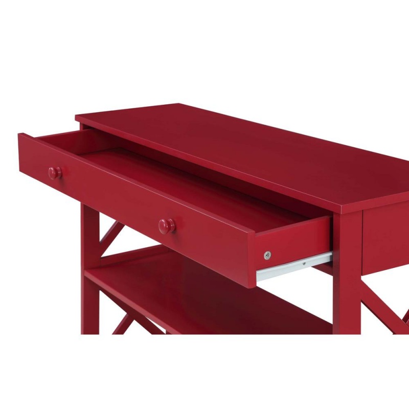 Oxford 1 Drawer Console Table With Shelves, Cranberry Red
