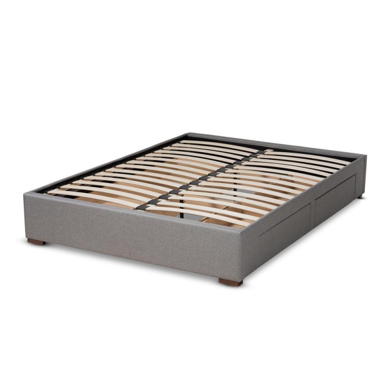 Baxton Studio Leni Modern And Contemporary Light Grey Fabric Upholstered 4-Drawer Queen Size Platform Storage Bed Frame