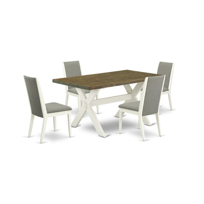 East West Furniture X076la206-5 5-Piece Gorgeous Dining Room Set An Outstanding Distressed Jacobean Modern Dining Table Top And 4 Stunning Linen Fabric Kitchen Parson Chairs With Stylish Chair Back, l
