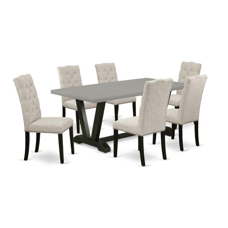 East West Furniture V697el635-7 - 7-Piece Small Dining Table Set - 6 Parson Dining Chairs And A Rectangular Dining Table Solid Wood Structure