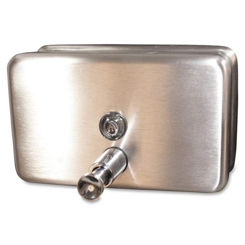 Genuine Joe Horizontal Soap Dispenser - Manual - 1.25 Quart Capacity - Stainless Steel - 1Each