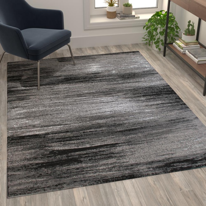Rylan Collection 5' X 7' Gray Scraped Design Area Rug - Olefin Rug With Jute Backing - Living Room, Bedroom, Entryway
